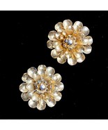 Vintage Multi Layer Flower Earrings Gold Tone Clip Ons 0.8in Diameter - £10.19 GBP