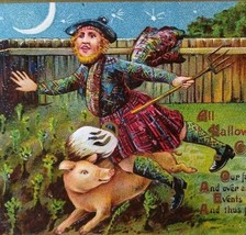 Halloween Postcard Fantasy Pig Man In Kilt Pitchfork Gottschalk Germany 2171 - £42.68 GBP