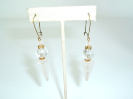 Vtg Mod Plastic Pierced Earrings Frosted faceted Geo Hippie Boho Lucite Danglers - £7.90 GBP