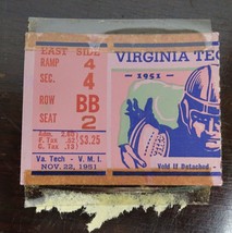 Vintage 1950&#39;s Ticket Stub 1951 Virginia Va Tech Vt Vs Vmi Football Game Sports - £25.26 GBP