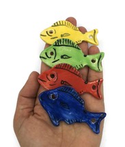 4Pc Handmade Ceramic Fish Pendant Colorful Charm Connector 2 Hole Jewelry Making - £44.42 GBP