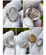 Natural Untreated Rainbow Quartz Silver Carved Java Ring - $163.20