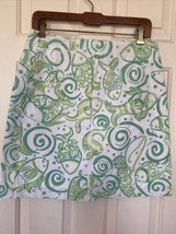 Lilly Pulitzer Vintage White Label Mini Skirt Fish Waves Green White 8 - £21.93 GBP