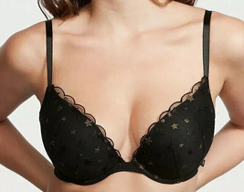 Victoria Secret Push Up Black Lace With Gold Stars Bra 32D - £7.65 GBP