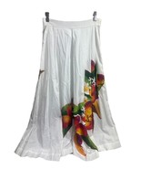 ISOLDA White 100% Cotton Mango / Floral 2 Pocket Midi Skirt Size S - 26&quot;... - $49.49