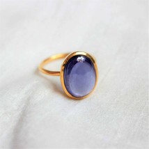 Solid 925 Sterling silver GoldPlated Tanzanite Ring Handmade Statement For Women - £62.71 GBP