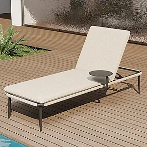 Beige Aluminum Chaise Lounge, Adjustable Patio Lounge Chair With Side Ta... - $463.99
