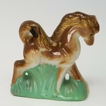 Horse Figurine Grassland Mane Tail Ceramic Japanese Brown Vintage - £12.13 GBP