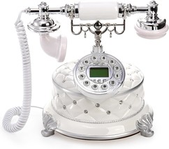 Jucoan Vintage Retro Landline Telephone, European Style Antique, Elegant White - £54.47 GBP