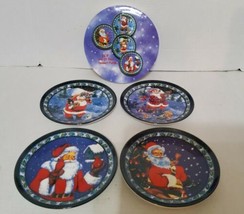 Christmas Santa Claus Dessert Plates Set 4 w/ Box 6.5&#39;&#39; Vintage Oxford P... - £22.15 GBP