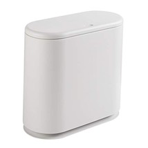 Slim Plastic Trash Can 2.7 Gallon Garbage Can With Press Top Lid,White M... - £33.32 GBP
