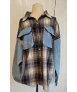 Bibi Women&#39;s Long Sleeve Denim Shirt Jacket MEDIUM Solid &amp; Plaid Button ... - $48.37