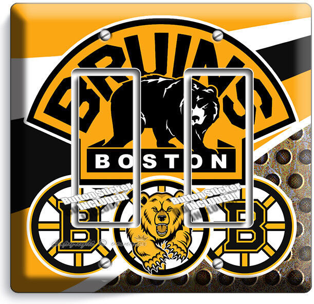 BOSTON BRUINS HOCKEY TEAM LOGO 2 GFI LIGHT SWITCH WALL PLATE MAN CAVE ROOM DECOR
