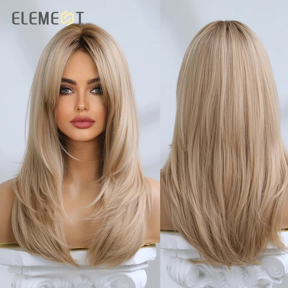 Element Synthetic Fiber Wigs for Women Long Straight Wavy Brown Blonde Wig wi - £21.75 GBP+