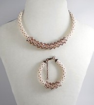 Pearl-Brown Jewelery set: beaded Necklace and Bracelet, Handmade ropes - $54.00