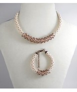Pearl-Brown Jewelery set: beaded Necklace and Bracelet, Handmade ropes - $73.23 CAD