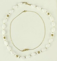 Vintage Costume Jewelry Trifari Gold Tone &amp; White Lucite Beaded Necklaces - £12.42 GBP