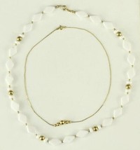 Vintage Costume Jewelry Trifari Gold Tone &amp; White Lucite Beaded Necklaces - £12.17 GBP