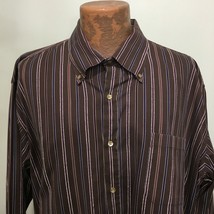 Born 2XL Brown Striped Long-Sleeve Cotton Shirt Button-Down - £22.13 GBP