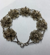 Vintage Topazio Sterling Bracelet Filigree Flower Ornate Wire Work 7.5” 19 Grams - £66.77 GBP