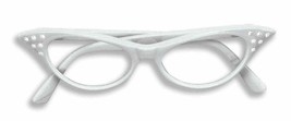 1950&#39;s WHITE CAT EYE GLASSES w/ RHINESTONES - CLEAR LENSES - COSTUME ACC... - $8.79
