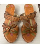 Elite Corkys Sweet Orange Leather Embellished Wedge Heel Slide Sandals 8 - $52.80 CAD