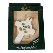 Belleek Irish Celtic Cross in Box Shamrock Clover Libbey ARTIFACTS ornament - £23.45 GBP