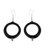 Hand Made Artisan Crafted Sterling Silver Ebony Wood Hoop Jewelry Earrings - £13.44 GBP