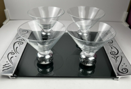 Lenox Spyro Martini Glass Metal Base 4 1/4&quot; Tall Set of 4 with Serving Tray NEW - £28.29 GBP