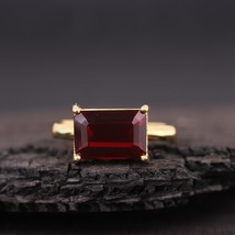14k Yellow Gold Plated 2.00Ct Emerald Simulated Garnet Solitaire Engagement Ring - £41.85 GBP