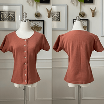 Vintage 90s MJ Carroll Terracotta Short Sleeve Button Front Shirt S - $404.66 MXN