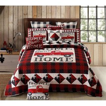 3 Piece King Cabin Quilt Bedding Set - Strain Red Truck Home Sweet Home - Rustic - £121.00 GBP