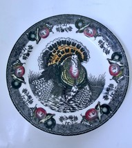 Vintage Handpainted Transferware Turkey Plate Japan 10&quot; Dinner Black Brown - £17.57 GBP