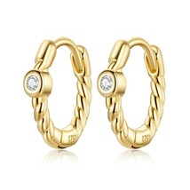 925 Sterling Silver Shining Spiral Golden Zircon Stud Earrings For Women Wedding - £17.17 GBP