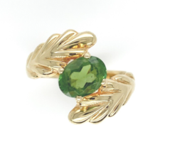 14k Yellow Gold Genuine Natural Peridot Leaf Bypass Ring Size 6.25 (#J6281) - £320.50 GBP