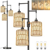 Floor Lamps For Living Room,3-Lights Rattan Boho Floor Lamp For Bedroom,Dimmable - £86.36 GBP