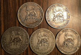 1902 1906 1907 1908 1910 Lot Of 5 Uk Gb Great Britain Silver Shilling Coins - £44.66 GBP