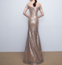 Gold Off-shoulder Short Sleeve Maxi Sequin Dress Women Plus Size Sequin Dresses image 7
