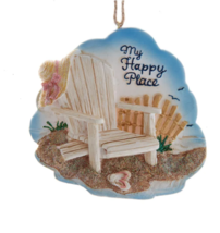 Kurt Adler 4&quot; Resin &quot;My Happy Place&quot; Beach Scene Coastal Christmas Ornament - £10.18 GBP