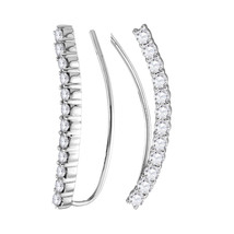 14k White Gold Womens Round Diamond Bowed Climber Earrings 1 Cttw - £1,004.82 GBP