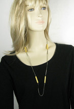 Necklace Strand String Silver tone Yellow Lucite Size 30 In L Unsigned - £19.56 GBP