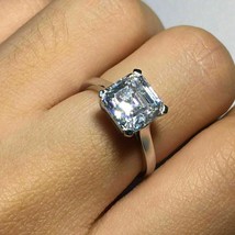 14K White Gold Plated 3.00Ct Asscher Simulated Diamond Engagement Solitaire Ring - £59.62 GBP