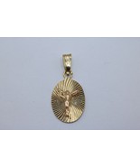 Fine 14K Yellow Gold Gold Fluted Oval Charm Pendant w/ Jesus  Dije - £55.27 GBP