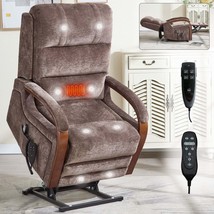 Power Brown Chenille Lift Recliner, Dual Motor, Heat, Massage, 350 LBS - $607.99