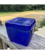 Vintage cobalt blue Hazel Atlas Crisscross pattern refrigerator dish wit... - $61.74 CAD