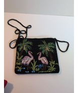 Fancy Beaded Evening Shoulder Bag Satin Lined Flamingos Palm Trees Beade... - $32.60 CAD