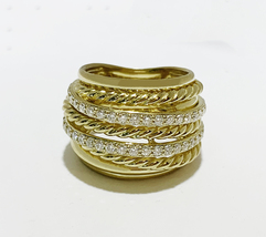 David Yurman Crossover Wide Ring in 18K Yellow Gold with Diamonds - £2,489.00 GBP
