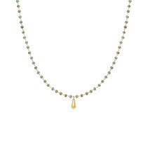 High-Quality Gold Plated Stainless Steel Green Crystal Pendant Necklace for Wome - £21.55 GBP