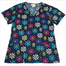 Despicable Me Minions Nurses Scrub Top Shirt Sz Small Floral Gray Pink P... - $19.99
