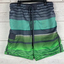 OP Swim Trunks Shorts Elastic Band Draw String Green Gray Stripe Large 36/38 - £13.65 GBP